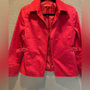 Anne, Klein, red jacket with buckles at Waist